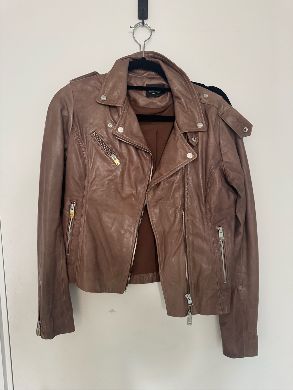Lamarque Lambskin Leather Moto Jacket - Taupe Brown